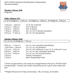 NCHSAA postpones first day of 2020 Individual Wrestling State Tournament